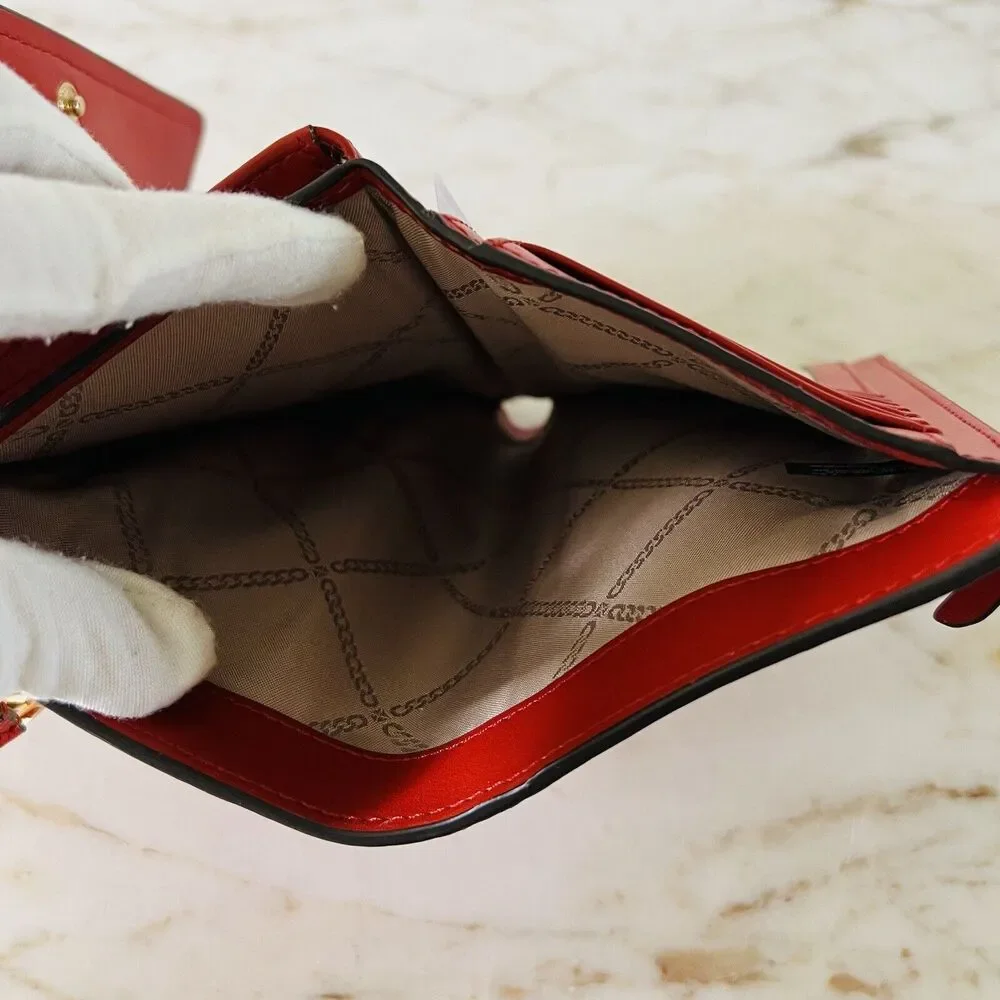 MICHAEL KORS Jet Set Charm Red Terracotta Leather Flap Phone Wallet Wristlet